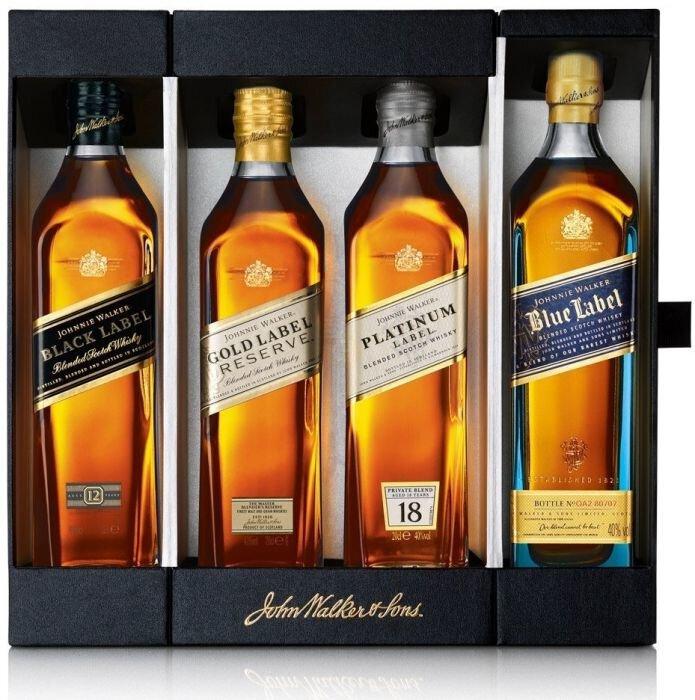 Johnnie Walker Collection Pack 4x200ml Set Black, Gold, 18, & Blue Label Scotch Whisky